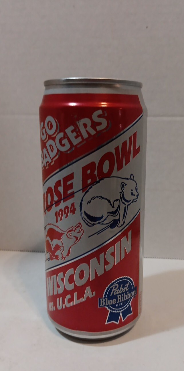 Wisconsin Badgers U.C.L.A  1994 Rose Bowl Pabst Blue Ribbon Empty  beer can NCAA
