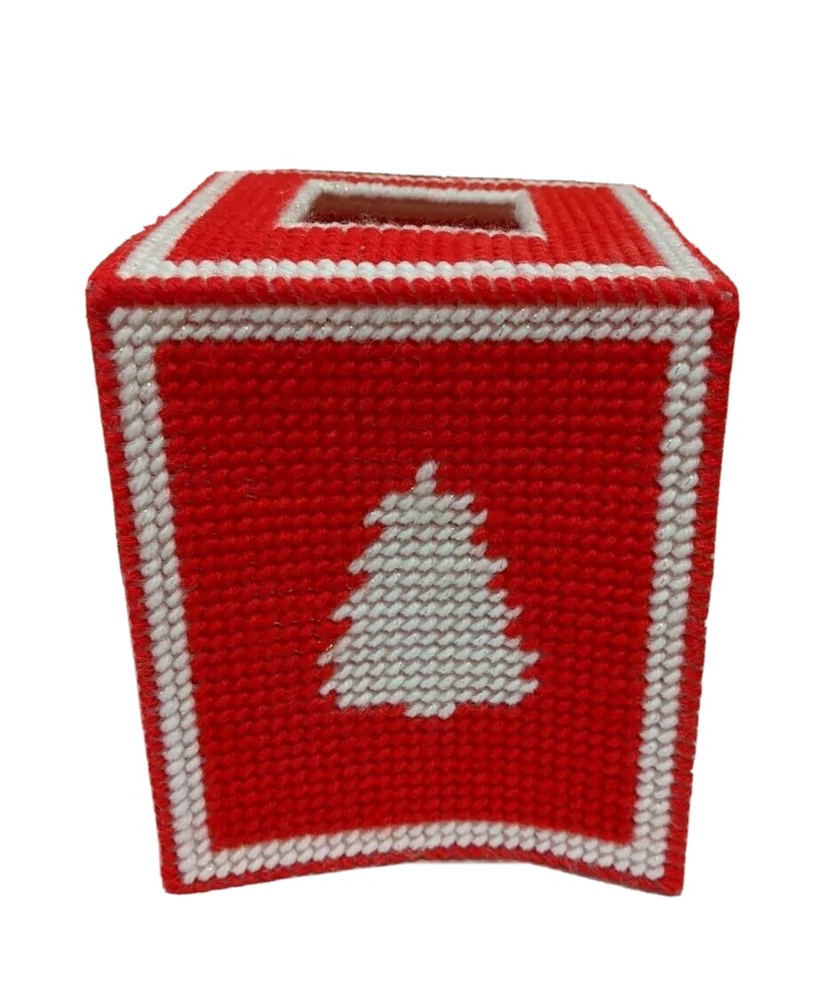 Christmas Tree Toilet Tissue Box Cover, Crochet Tissue Box Vintage Red White