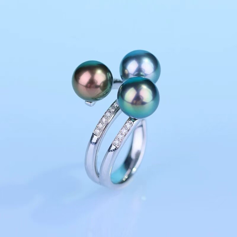 Charming 9-10mm natural south sea genuine black peacock pearl ring 20885 AAAA
