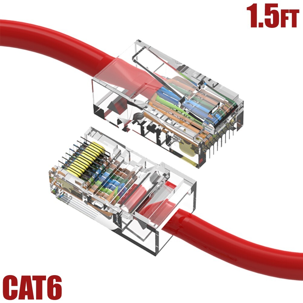 1.5FT Cat6 RJ45 Ethernet LAN Network Non-Booted Cable UTP Copper Wire 24AWG Red