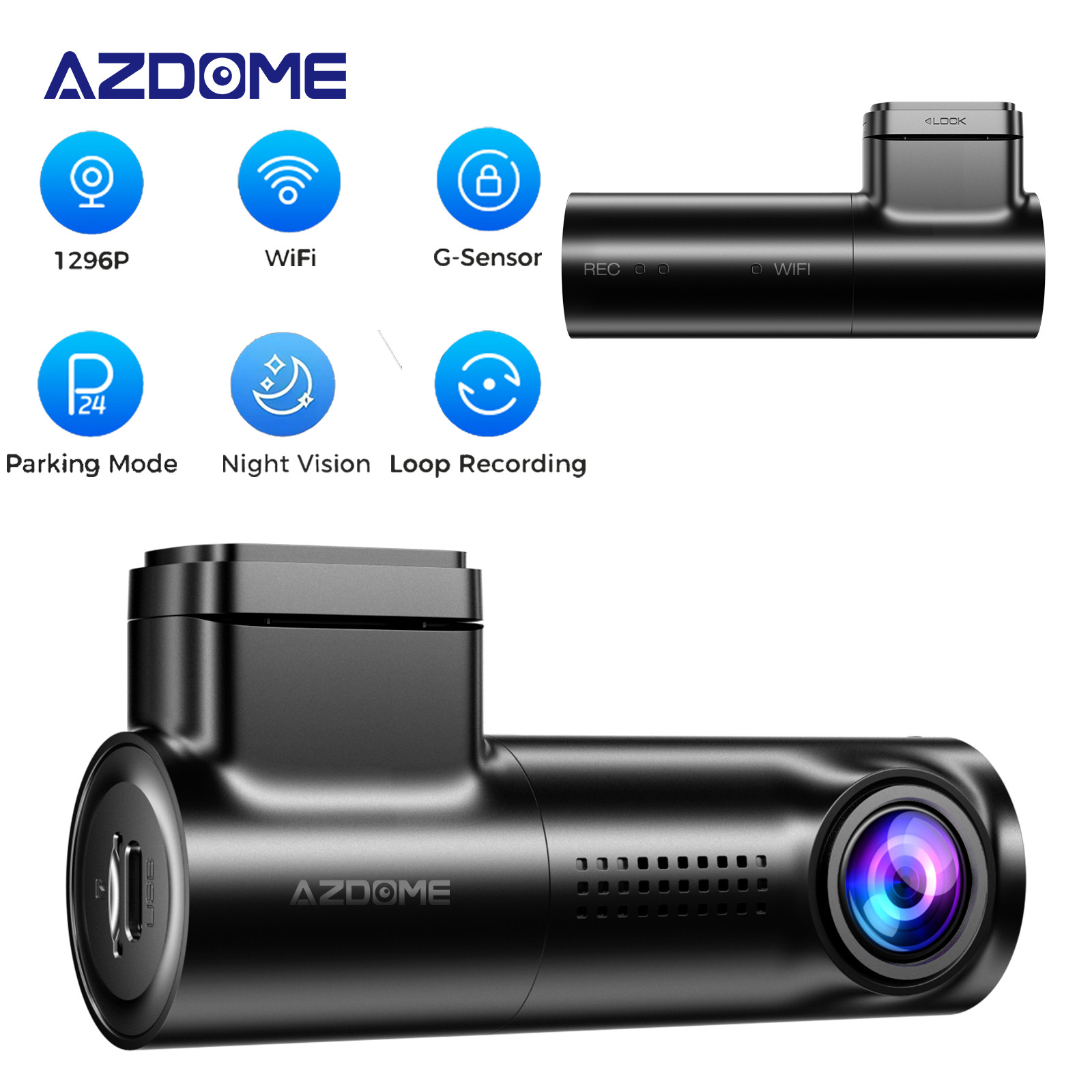 AZDOME Dash Cam W-iFi 1296P Dash Camera 24H Parking Mode Night Vision M300