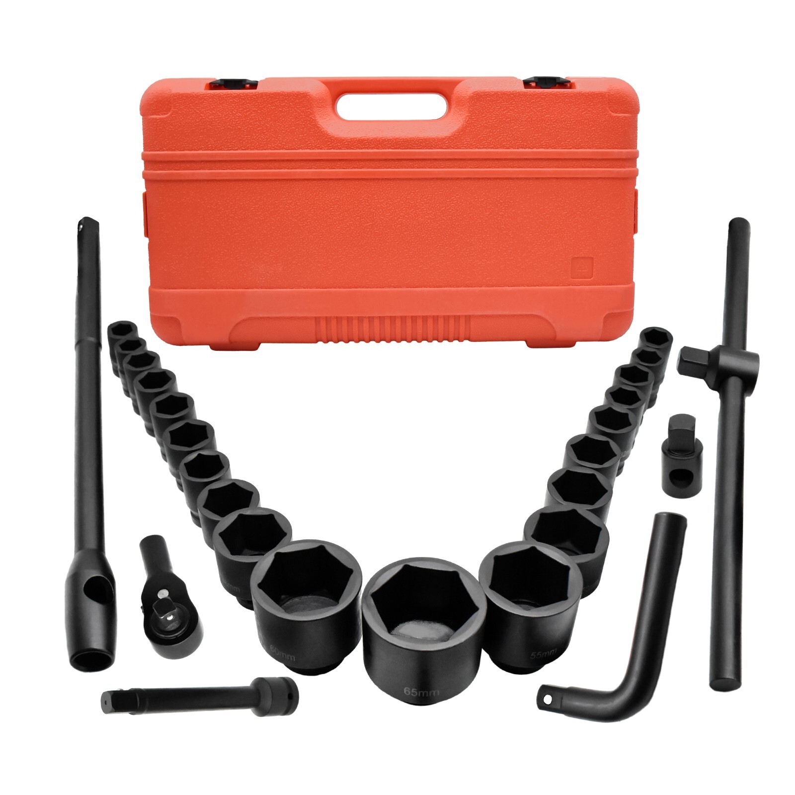 27pcs 3/4" Drive 6pt Pneumatic Impact Socket Sets Deep Socket Set Metric 21-65mm