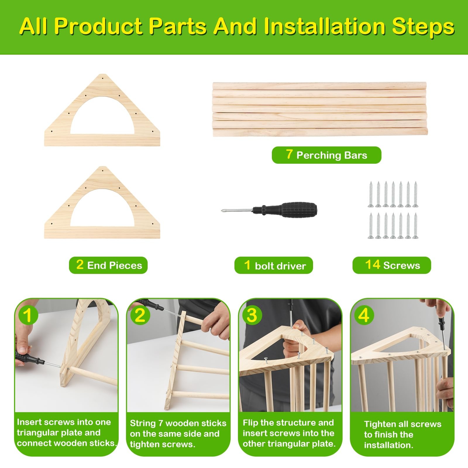 Wooden Chick Brooder Perch, Small Roosting Bars for Coop or Brooder 2-Piece Set