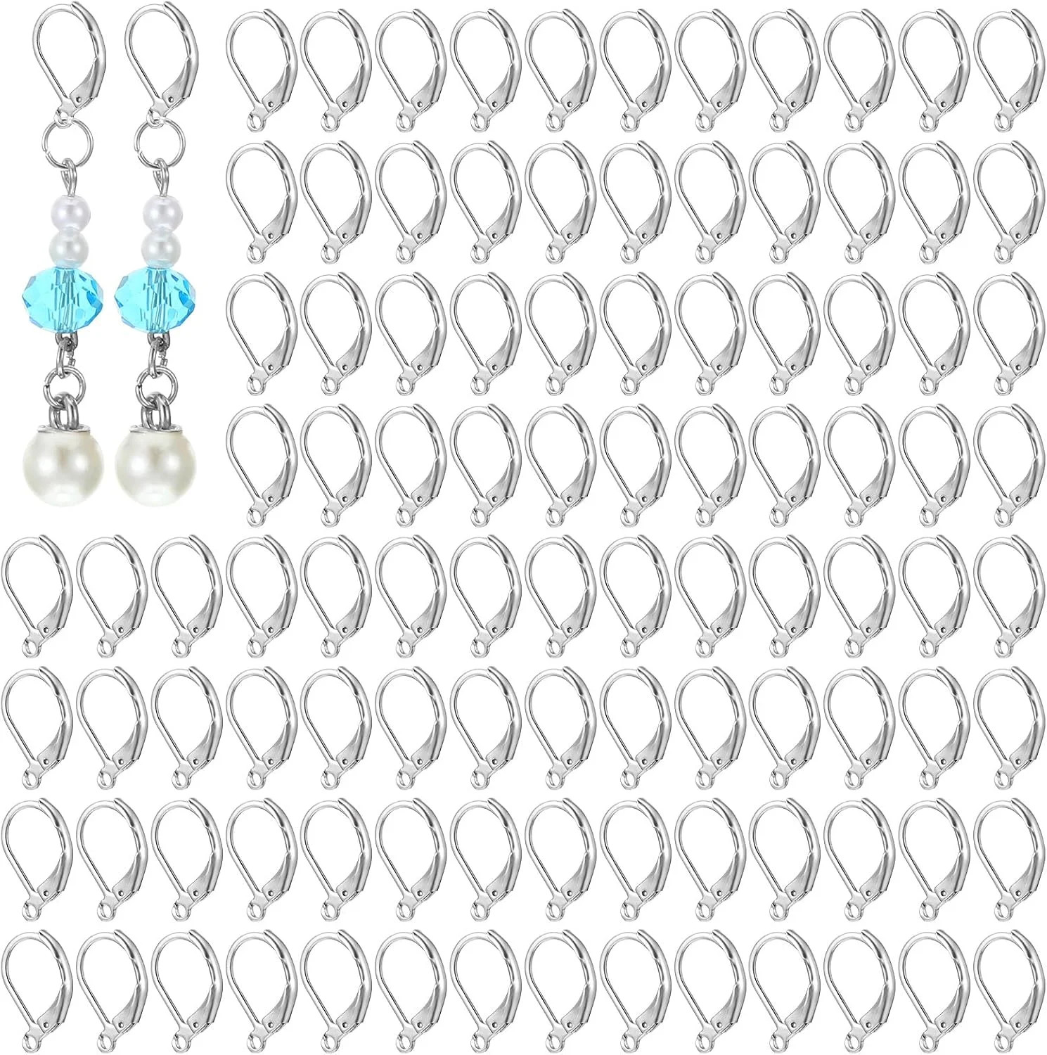 ElevateTech 100 Pcs Leverback Earring Hooks, Stainless Steel Lever Back Earring