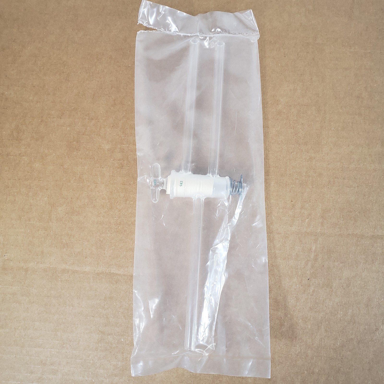 Chemglass CG-414-02 180° 3-Way Glass Stopcock 4mm Double Oblique Bore 10mm Arms