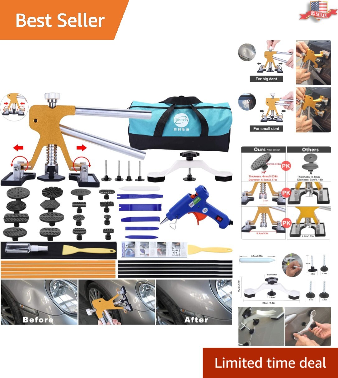 Durable 45-Piece Dent Puller Kit with Glue Gun - Easy Use for Any Skill Level