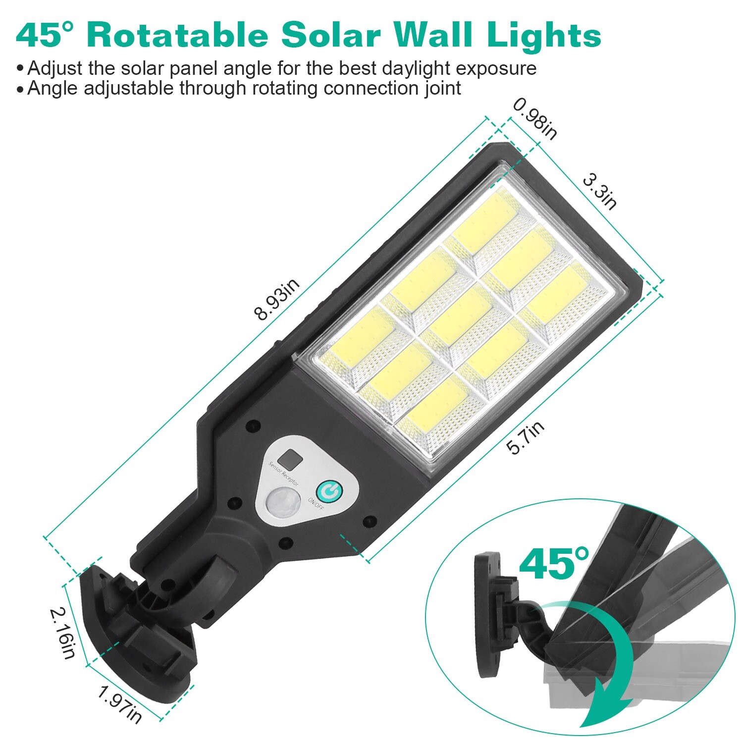Wireless Solar Wall Light Outdoor Lamps PIR Motion Sensor Light W/Remote Control