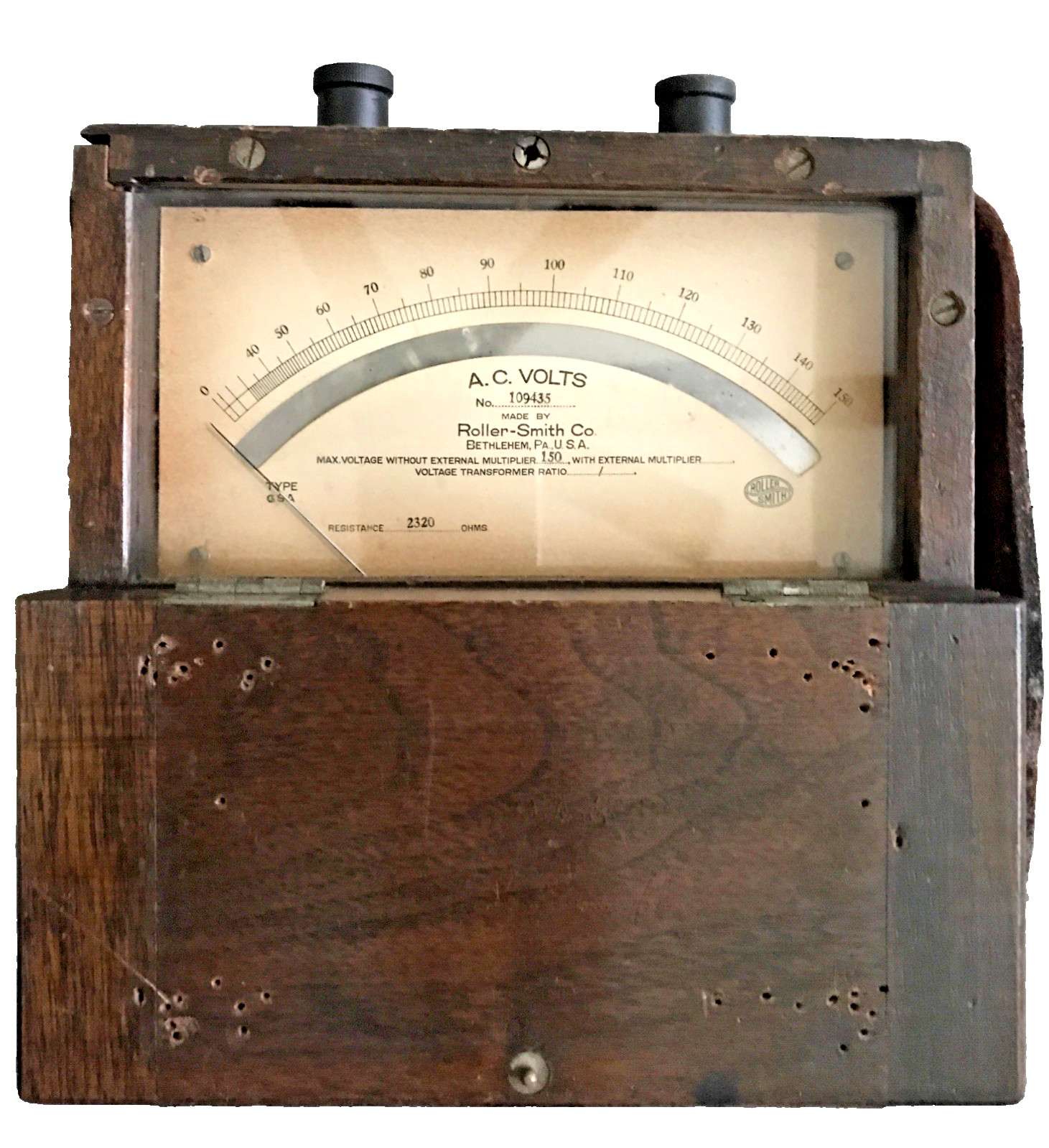 Voltmeter, vintage electronics, 0-150 volts A.C., Roller-Smith Co., works.