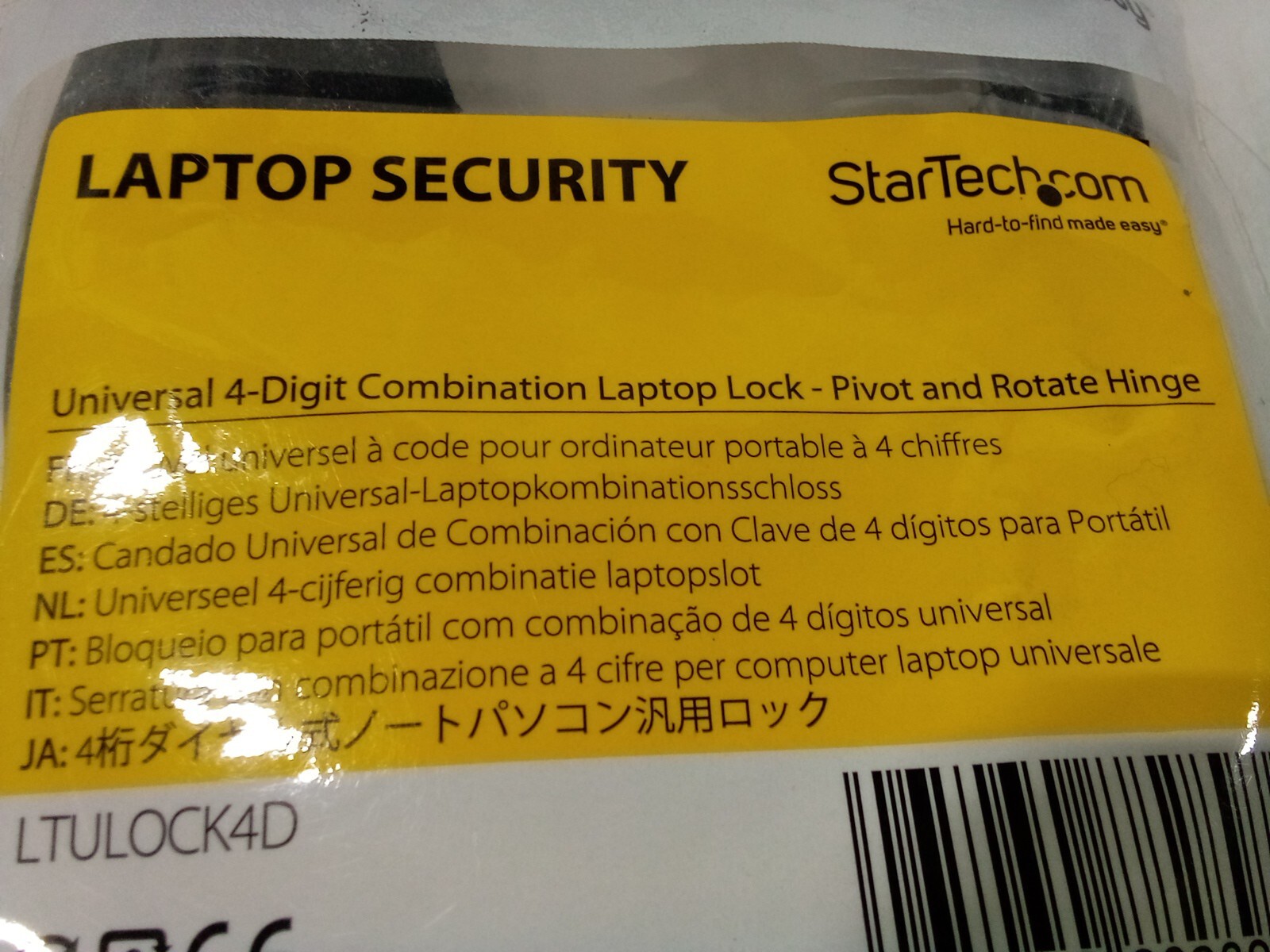 StarTech.com 6.5' (2m) 3-in-1 Universal Laptop Cable Lock - 4-Digit Combination