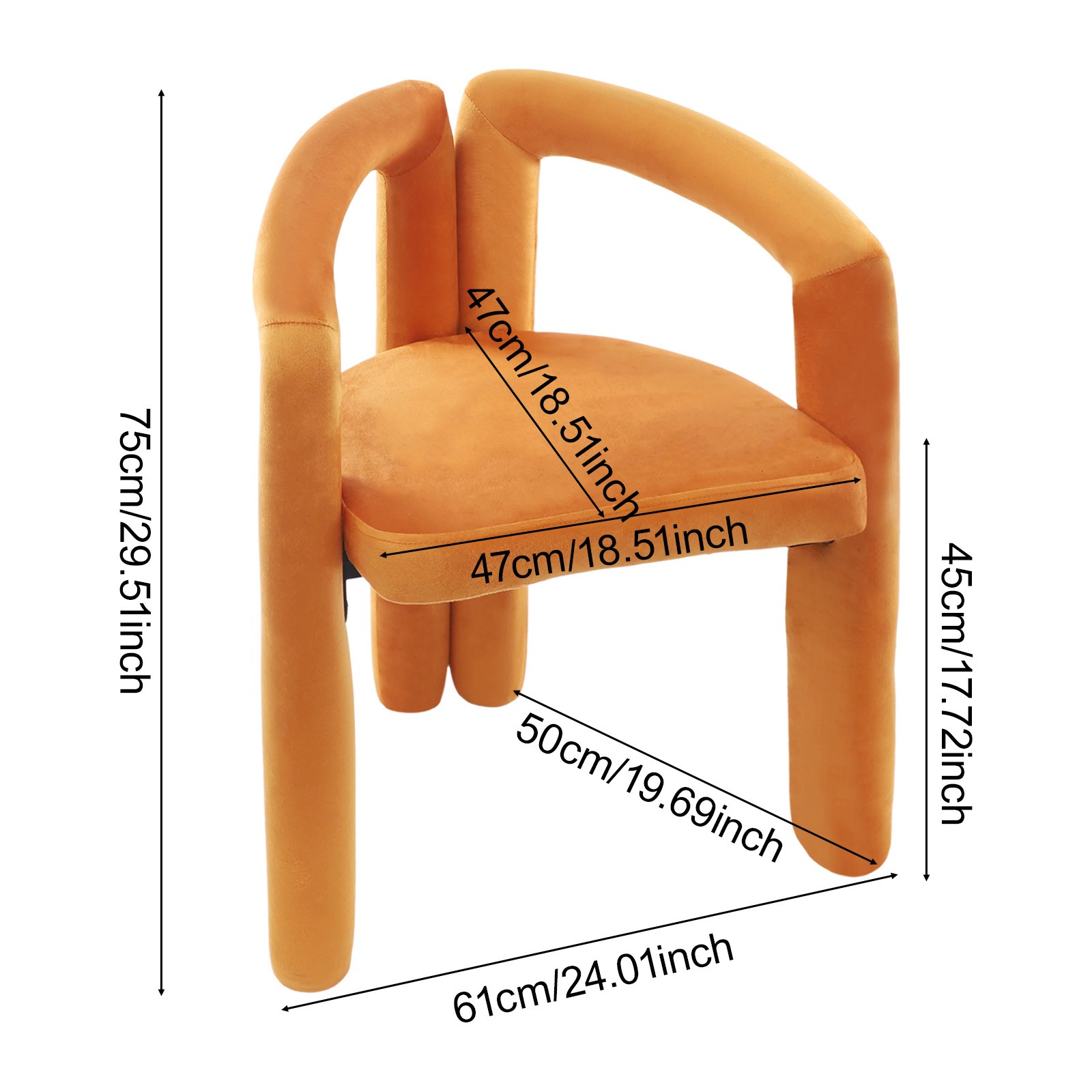 Modern Orange Chair with Soft Cushion, Makeup Chair, Chair with Backrest