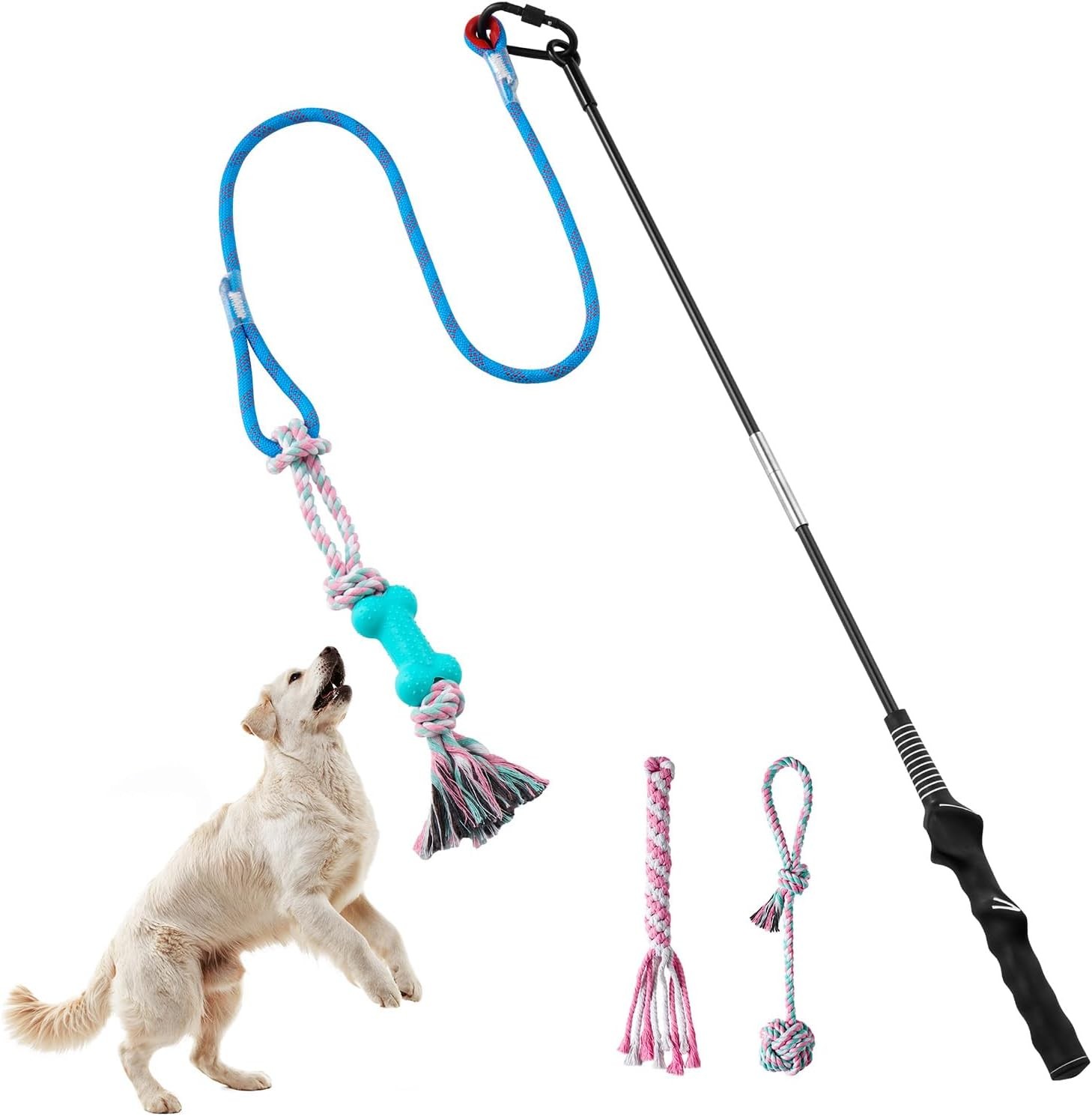 Aitmexcn Flirt Pole for Dogs Chase and Tug of War, Interactive Dog Toys for Larg