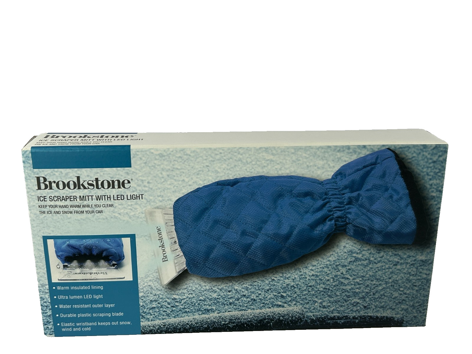 Brookstone Ice Scraper Mitt W/ Ultra Lumen LED Light Warm Insulated Lining