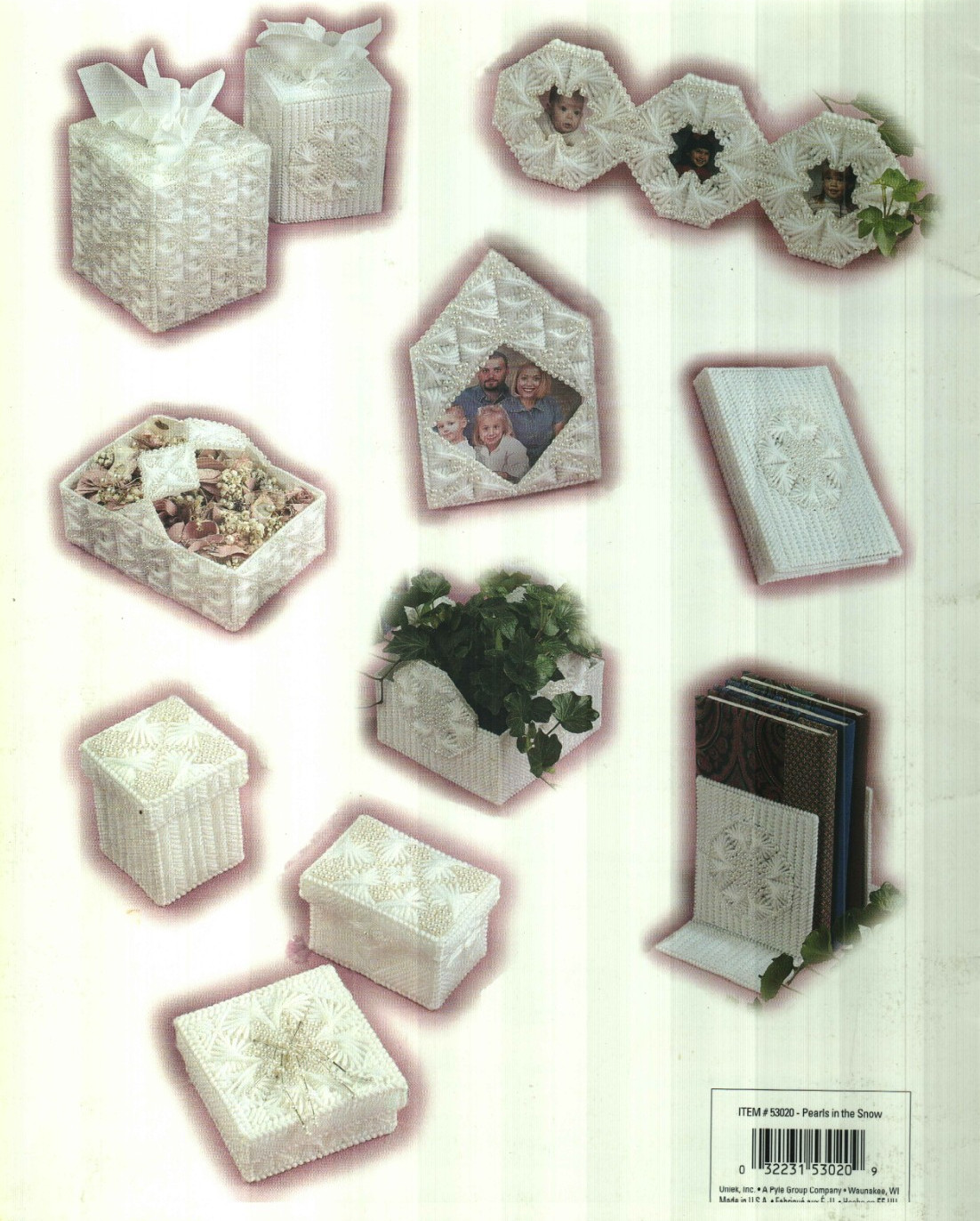 NEW PEARLS IN THE SNOW TISSUE COVERS FRAMES BOXES PLASTIC CANVAS PATTERN BOOK