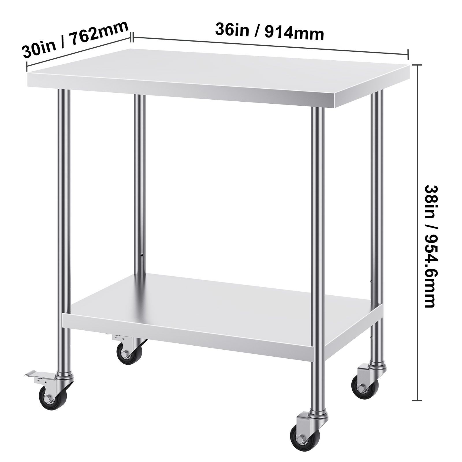 30x18x38in Stainless Steel Work Table with 3 Adjustable Levels