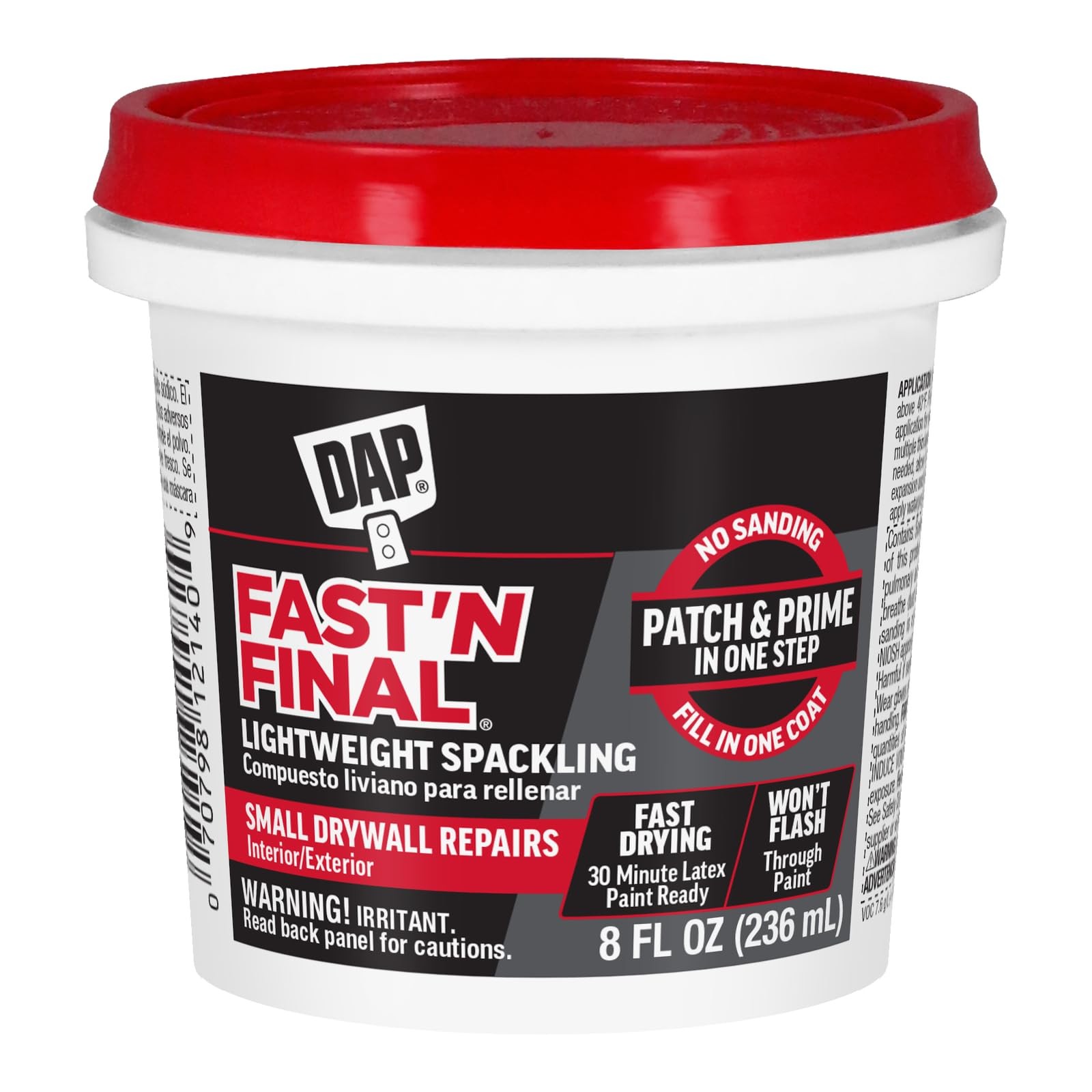 DAP Fast 'N Final Lightweight Spackling, White, 8 8 Fl Oz (Pack of 1), White