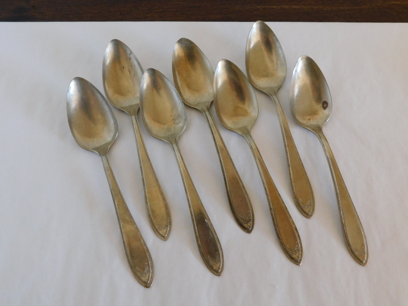 7 Teaspoons - ROGERS NICKEL SILVER - Scroll Leaf Pattern #P73