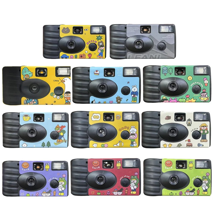 Retro Film Camera Waterproof Cartoon Decorative Stickers without Camera, 27pcs