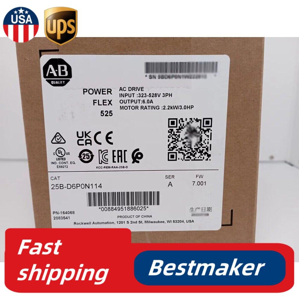 New Factory Sealed AB25B-D6P0N114 PowerFlex 525 AC Drive 25BD6P0N114 USA！