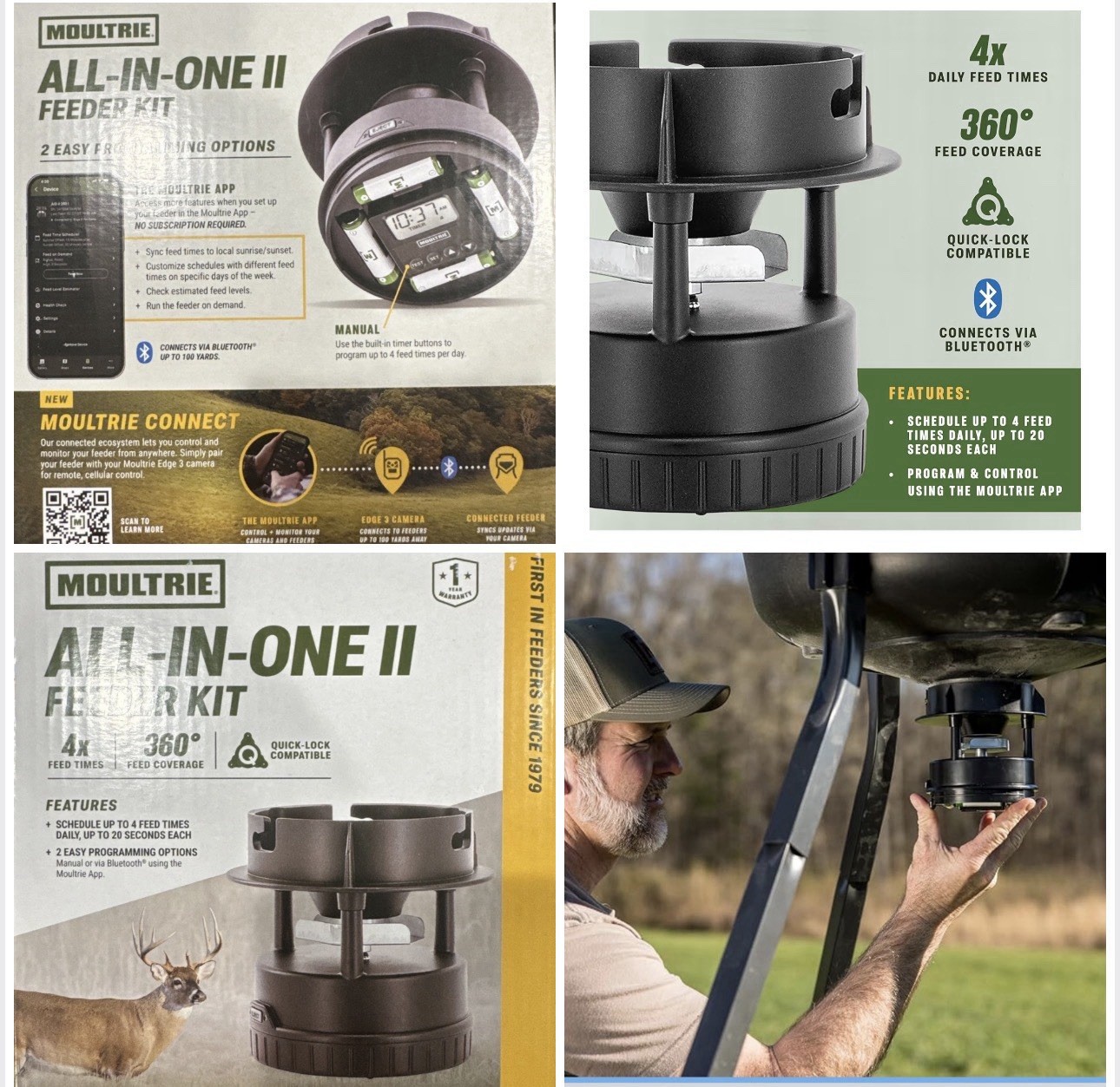 Moultrie All-in-One II Deer Feeder Kit Quicklock Adapter Fits Most 4x Feed Times