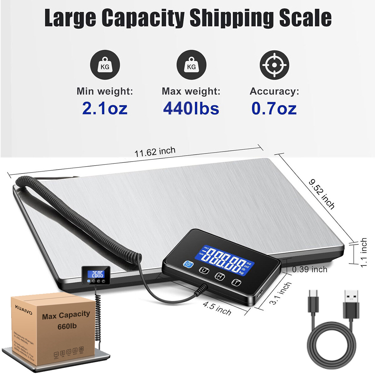 Digital Shipping Scale 440lbs x 1.7OZ Digital Postal Scale AC/DC Package LCD USB