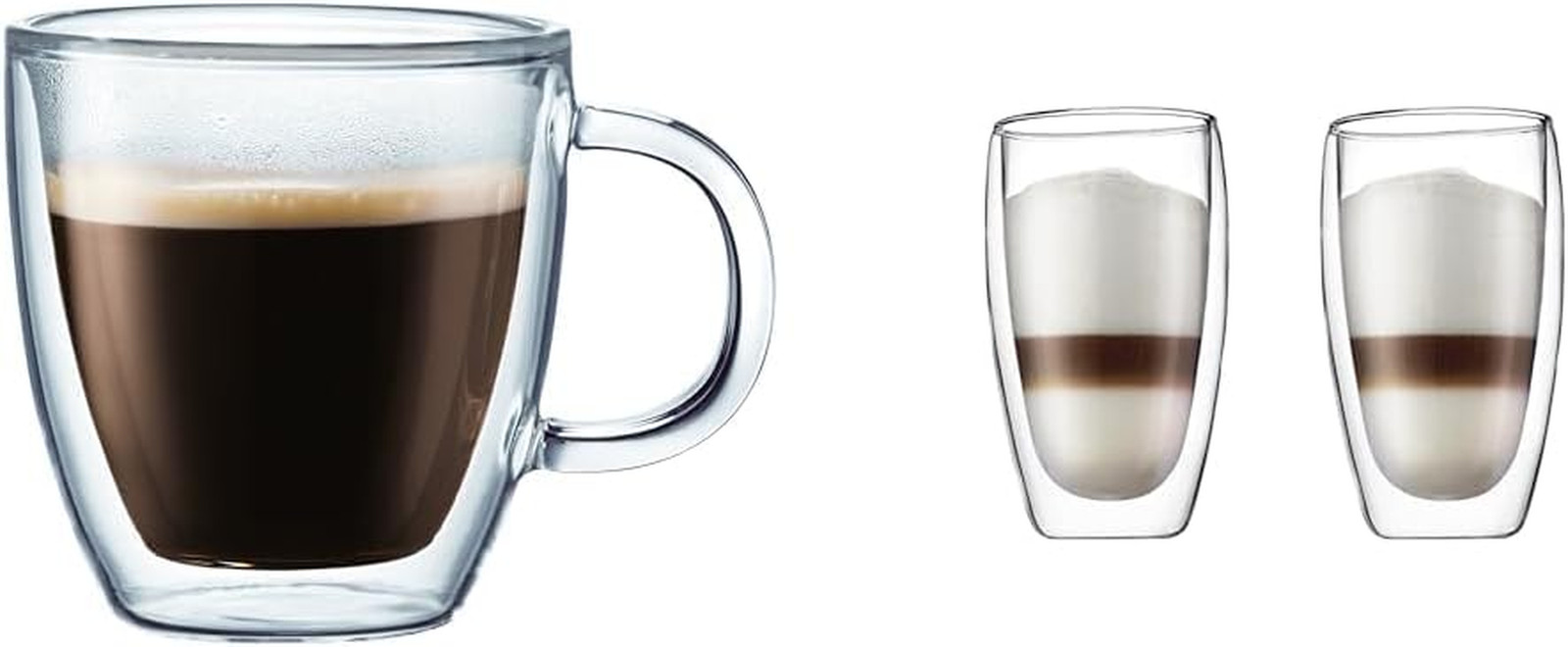 Bistro Double-Wall Insulated Mug, Borosilicate Glass, 10 Oz., Set of 2, Clear &
