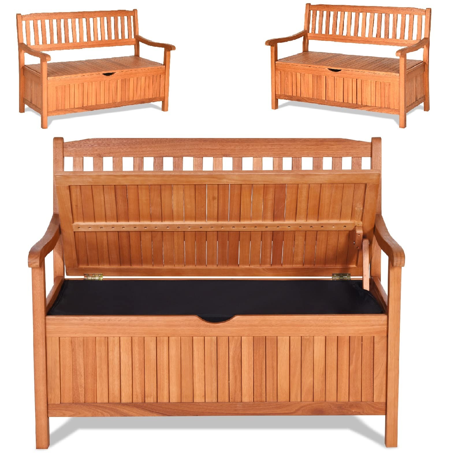 33 Gallon Outdoor Storage Bench Dustproof Liner Comfort Backrest 800lb Capacity