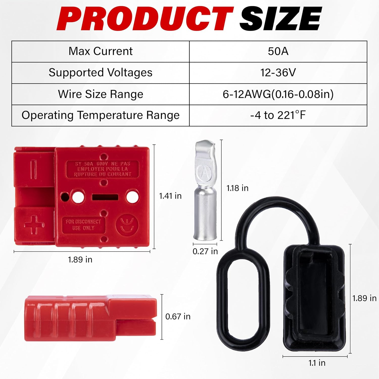 Anderson Connector 4 Pcs, 50 Amp 12-36V Battery Quick Connect/Disconnect Plug Ki