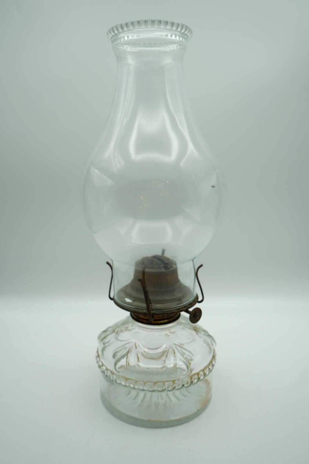 Antique Pair of 2 Clear Hurricane Lamps with Beaded Bases