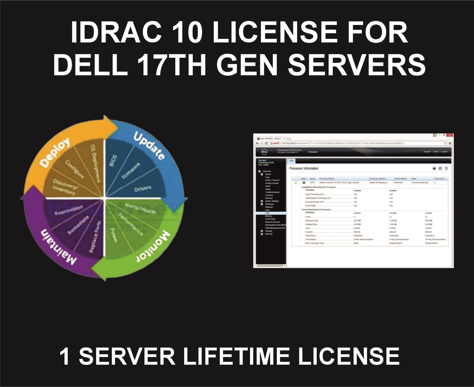 Idrac Ver 10 License For Dell 17th Gen Server, For 1 Server Lifetime