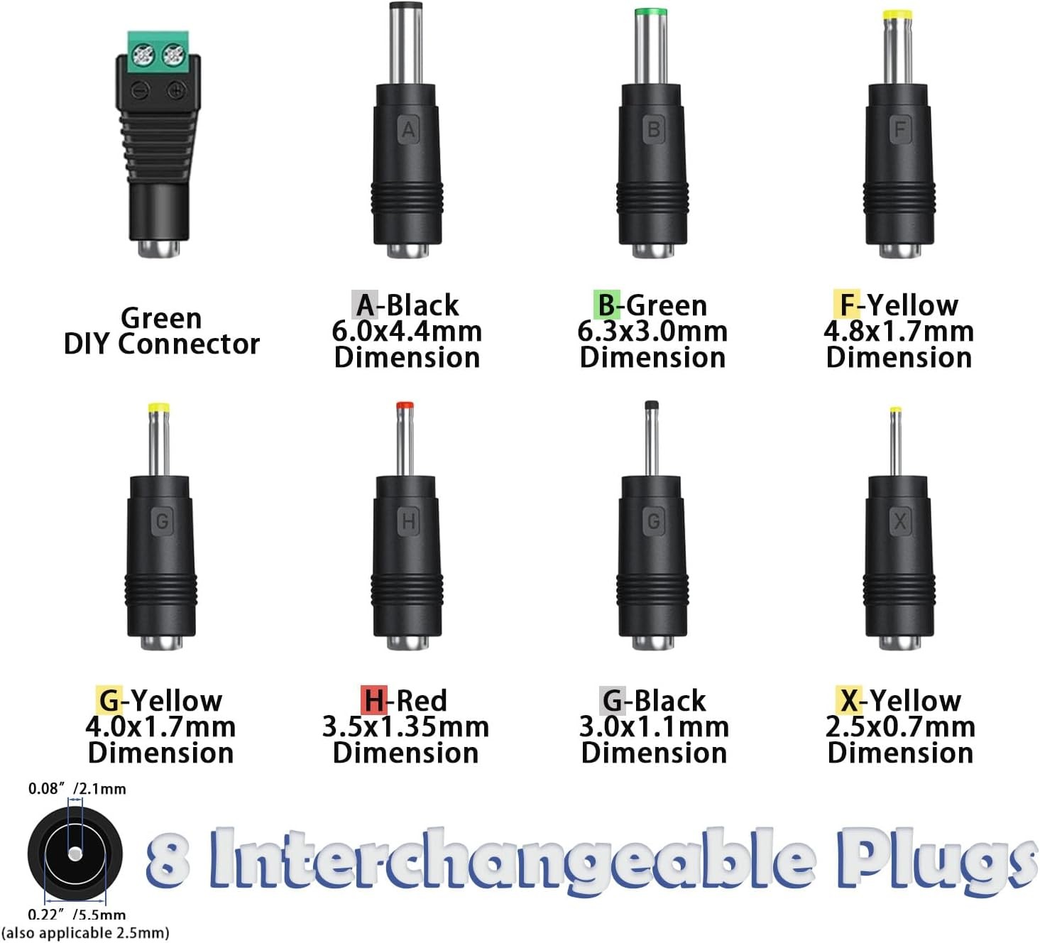 12V 1A AC Power Supply Adapter Cord with 8 Interchangeable DC Plugs for...