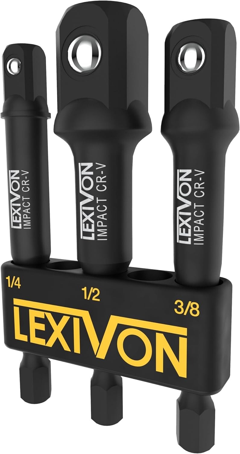 LEXIVON Impact Grade Socket Adapter Set, 3"Extension Bit,W holder.1/4.3/8LX101