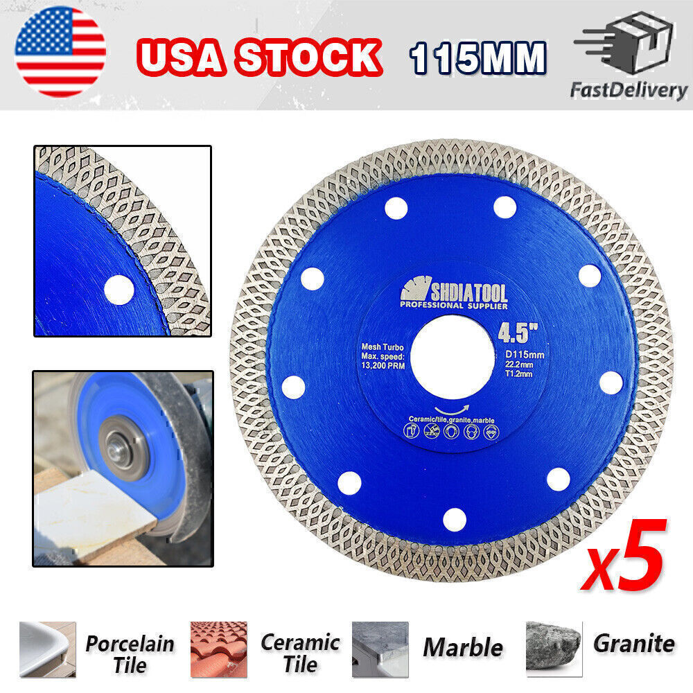 5pcs 4.5''/ 115mm Diamond Saw Blade Cut Tile Ceramic X-Mesh Cutting Disc Wheel