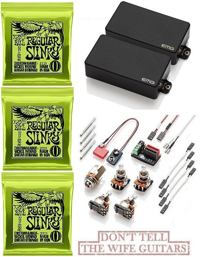 EMG ZAKK WYLDE 81 + 85 BLACK ZW SET SHORT SHAFT POTS +3 ERNIE BALL 10-46 REGULAR