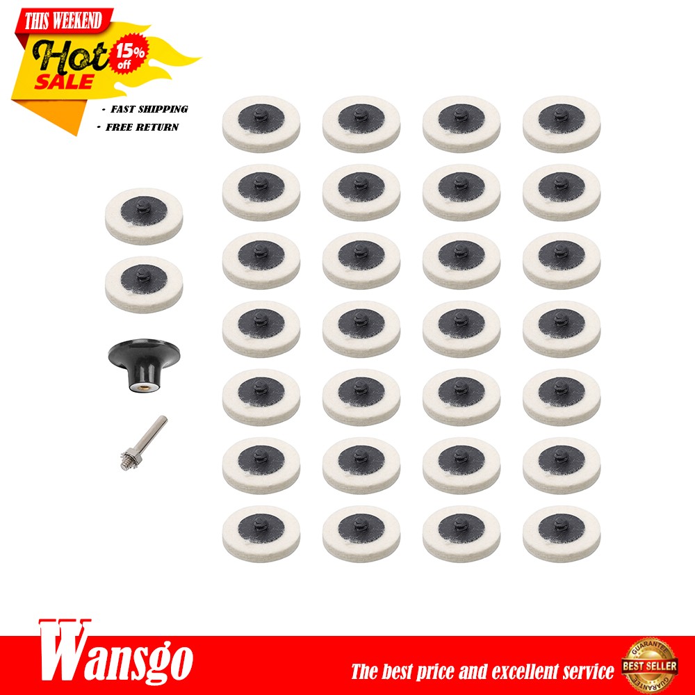 30Pcs 2" - 8mm Thick Wool Fabric Disc Polishing Buffing Pads Wheels 1/4" Shank