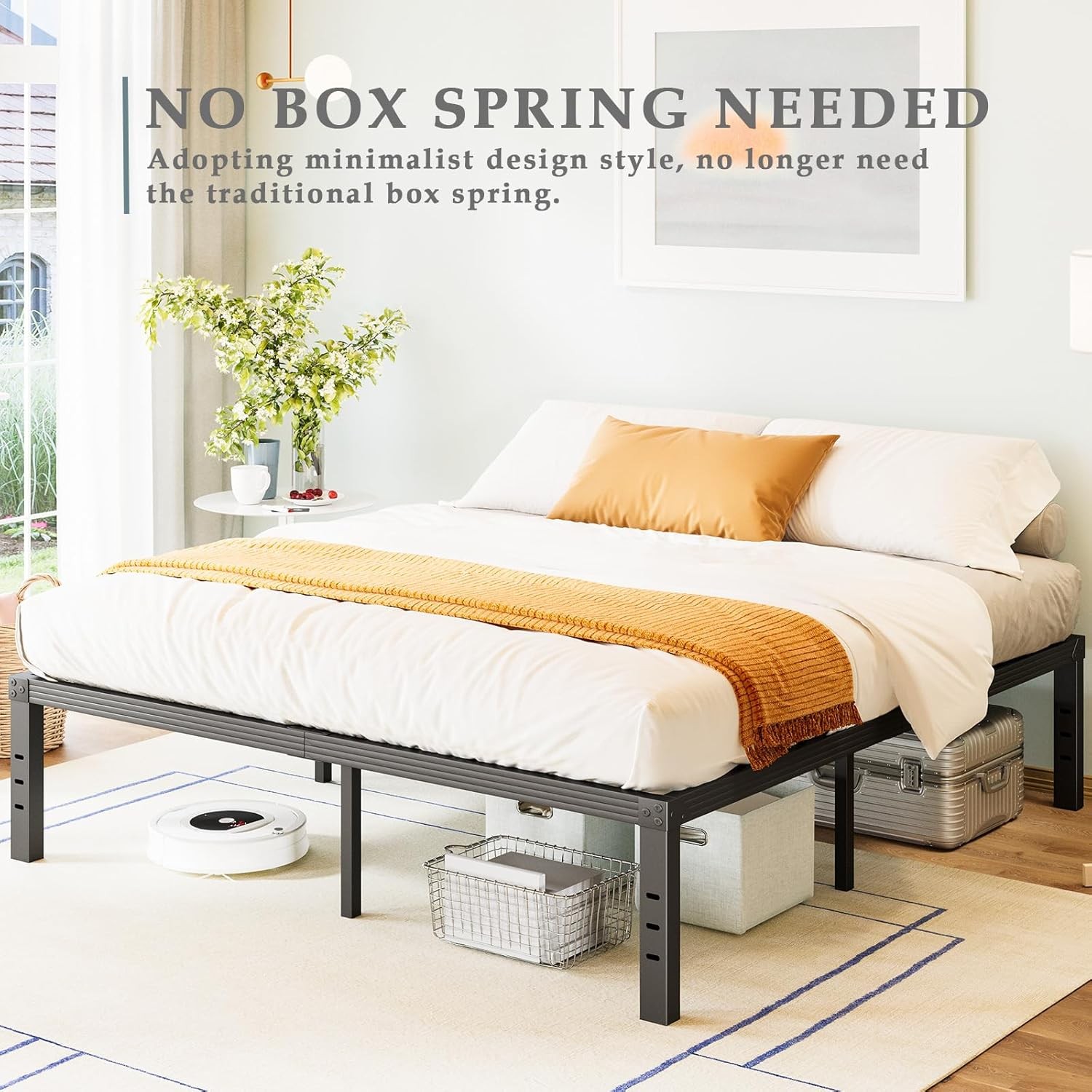 Bed-Frame-Queen 14 Inch Metal Platform Bed-Frame No Box Spring Needed Heavy Duty