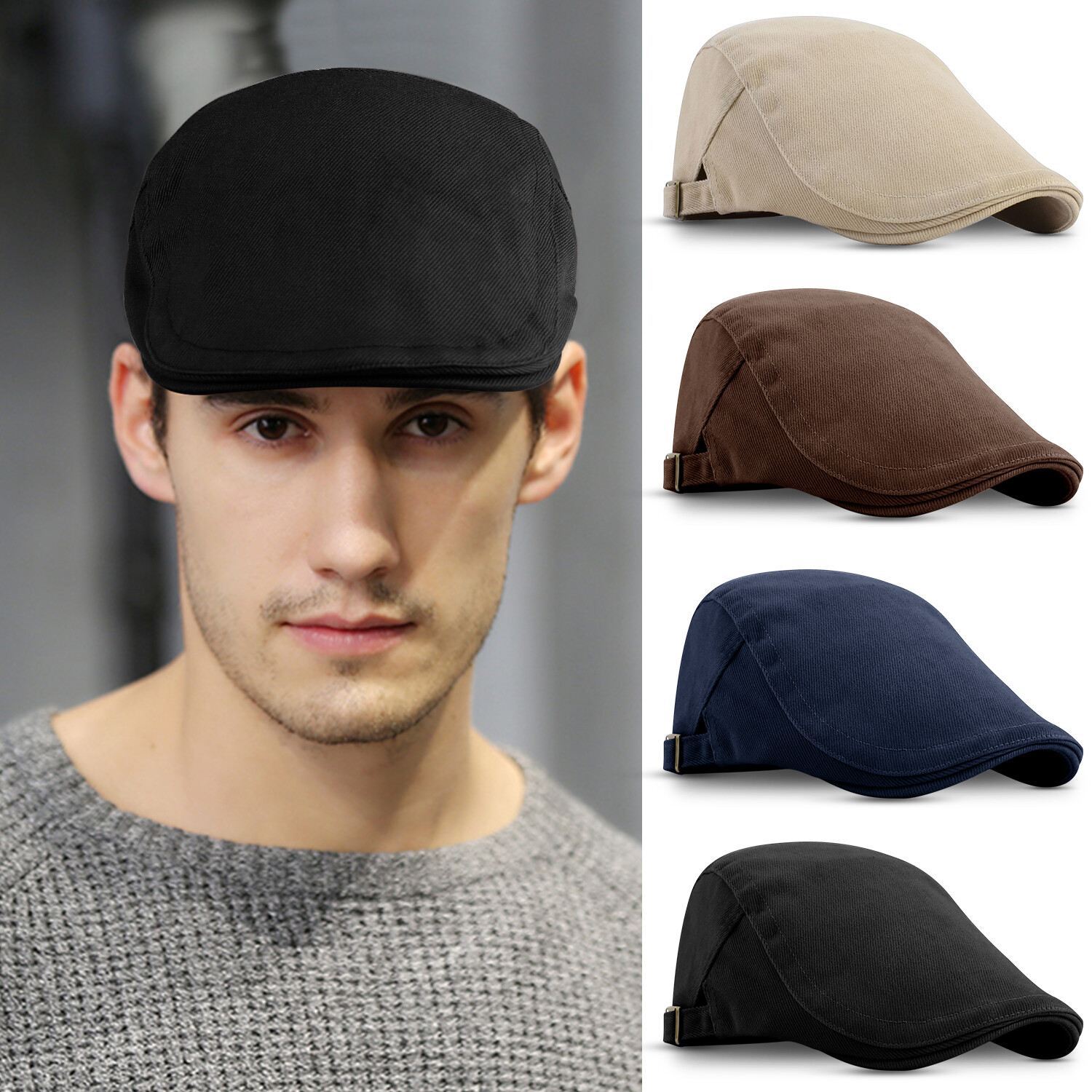 Solid Gatsby Cap Men's Ivy Hat Golf Driving Summer Sun Flat Cabbie Newsboy