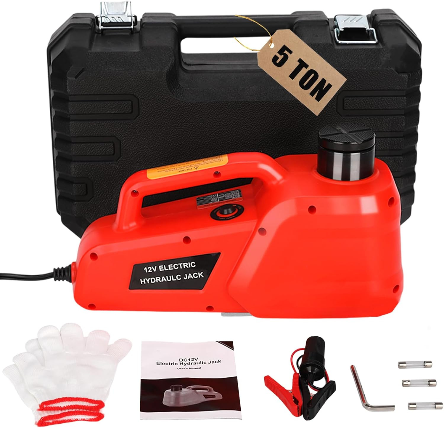 Gato hidráulico portátil de 5 toneladas y 12 V para coche eléctrico
