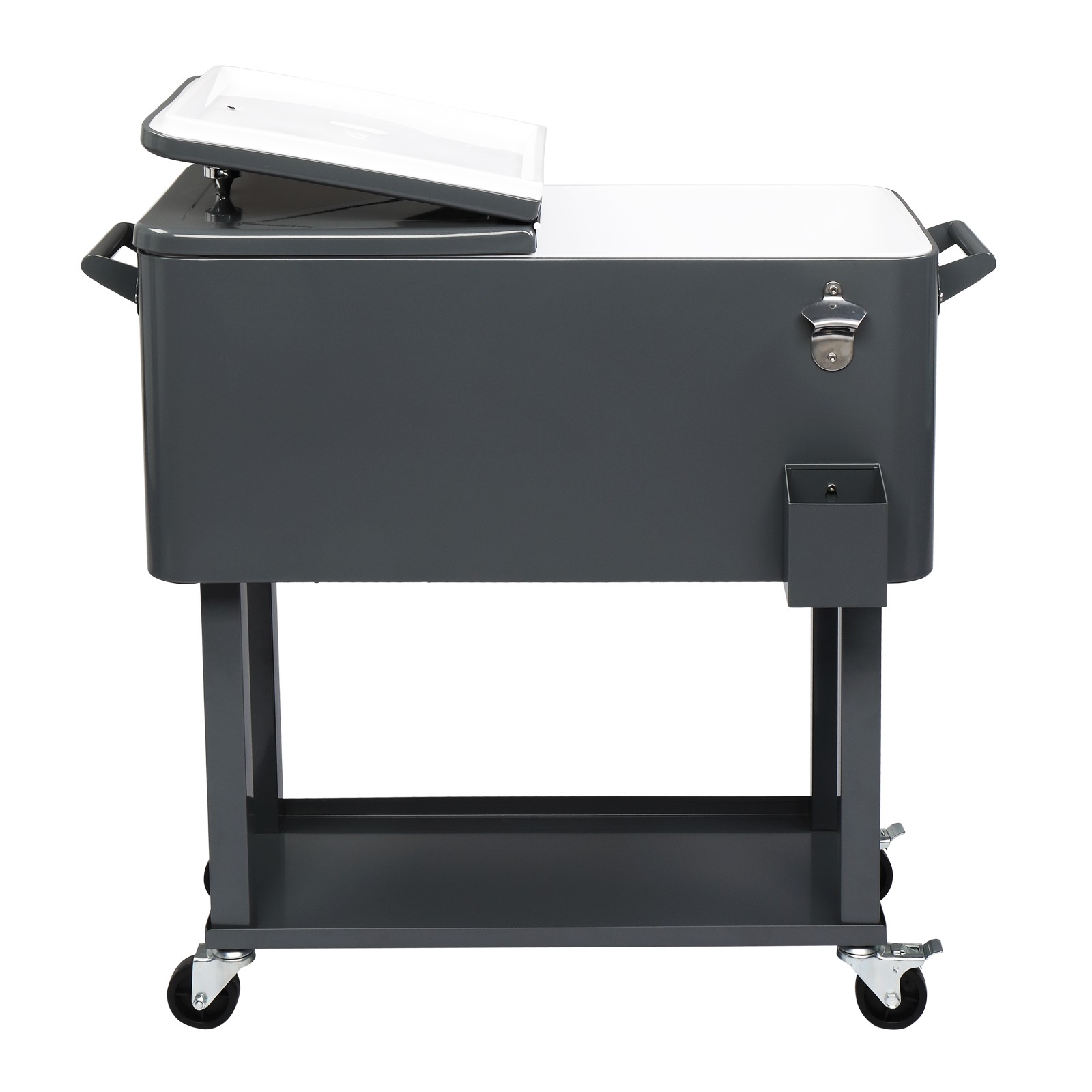 80QT Rectangular Plastic Box, Iron Foot Tube Insulation Cart, Dark Grey