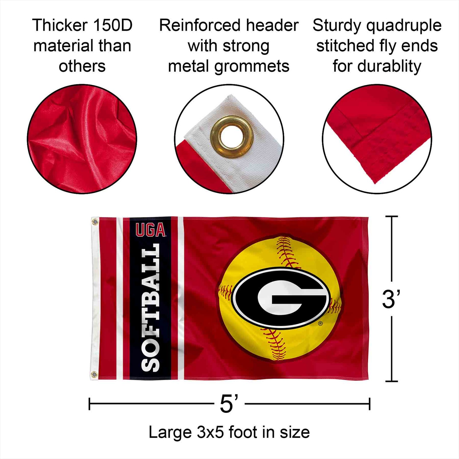 Georgia Bulldogs Softball 3x5 Flag