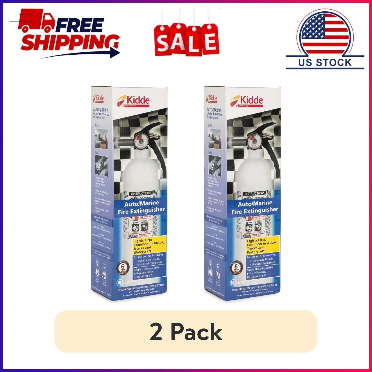 (2 pack) Kidde Auto/Marine UL Listed Fire Extinguisher, 10-B:C Rated