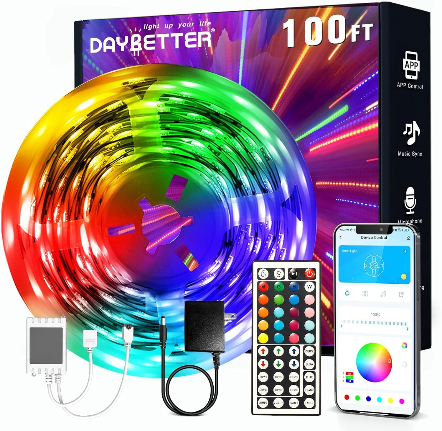 LED Strip Lights 100Ft Smart Lighting with App Remote Control RGB LED Lights