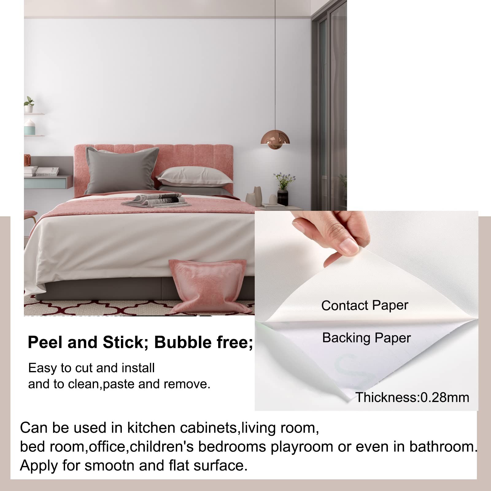 24"x394" White Peel and Stick Wallpaper Matte Solid Textured Embossed Self Ad...