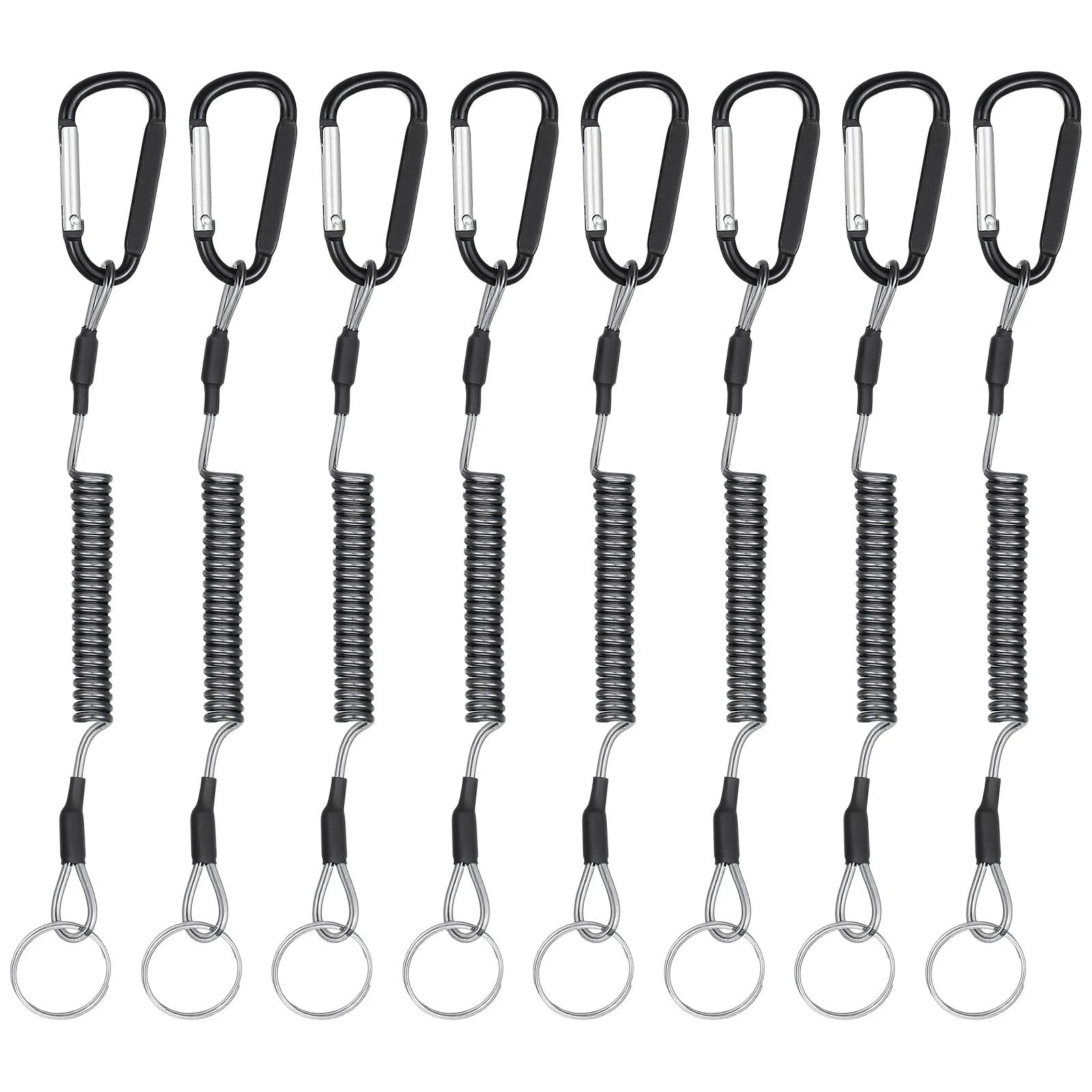 8 Pcs Retractable Safety Coiled Lanyard Heavy Duty Fishing Lanyard with Carab