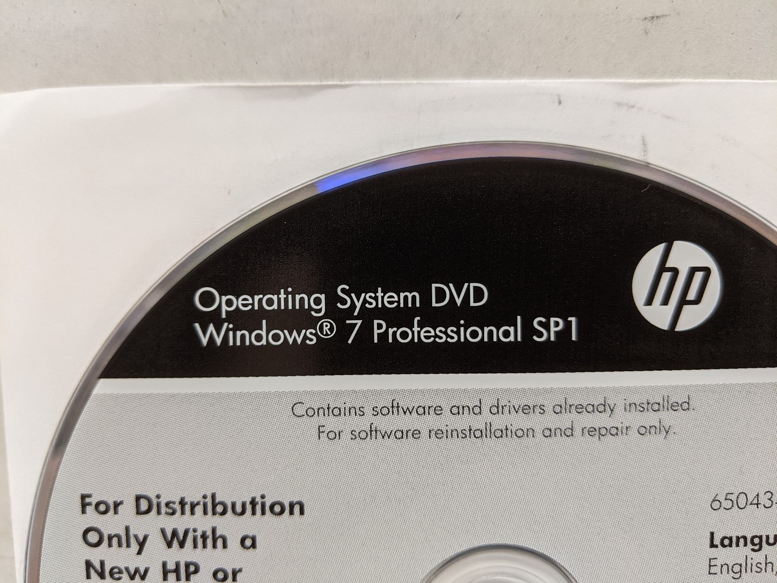 HP Operating System DVD Windows 7 Professional Sp1 64-bit 650434-DN3