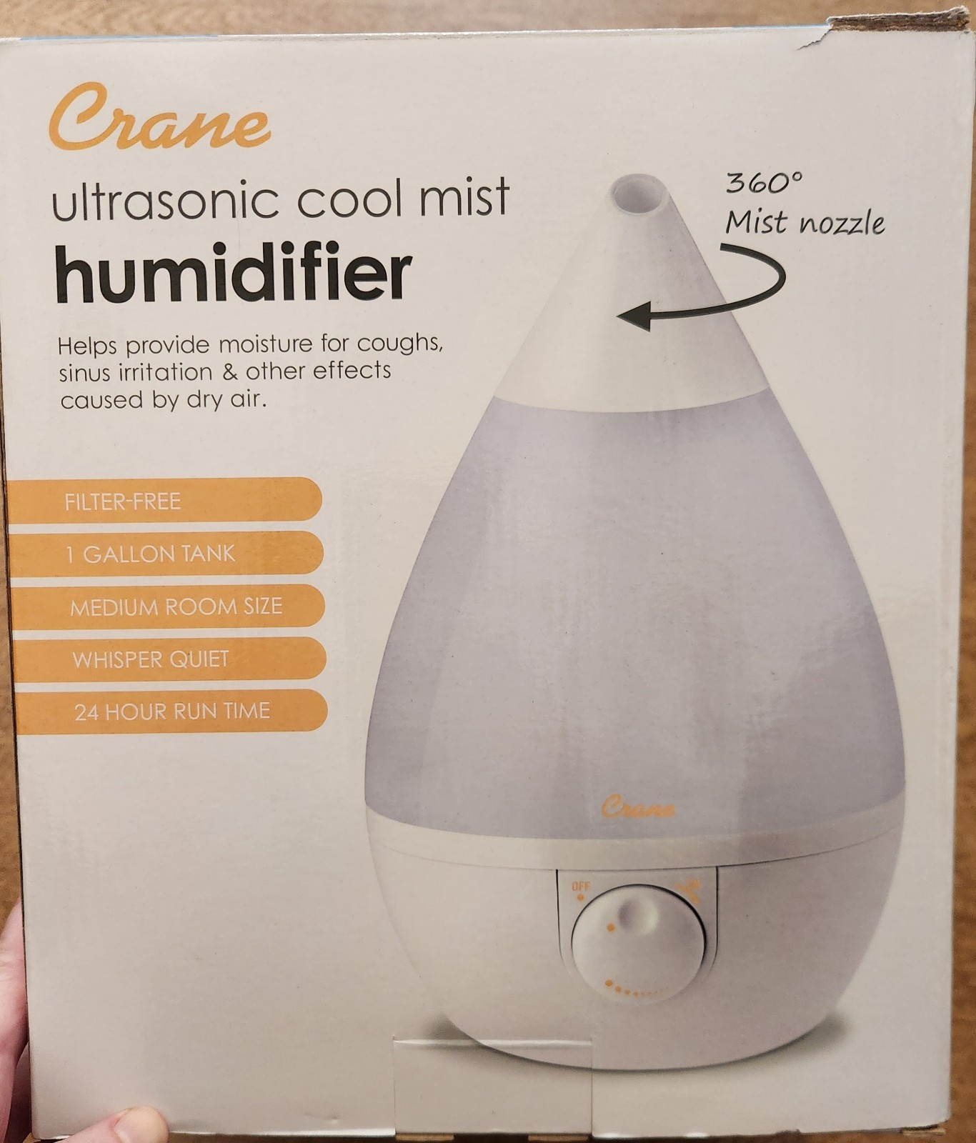 Crane EE-5301W Drop Ultrasonic Cool Mist Humidifier – White