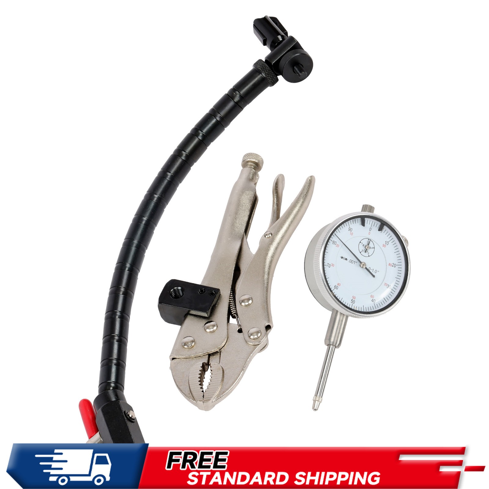 Precision Flex Arm Vise, 1" Dial Test Indicator .001" Grad, Lug Mount