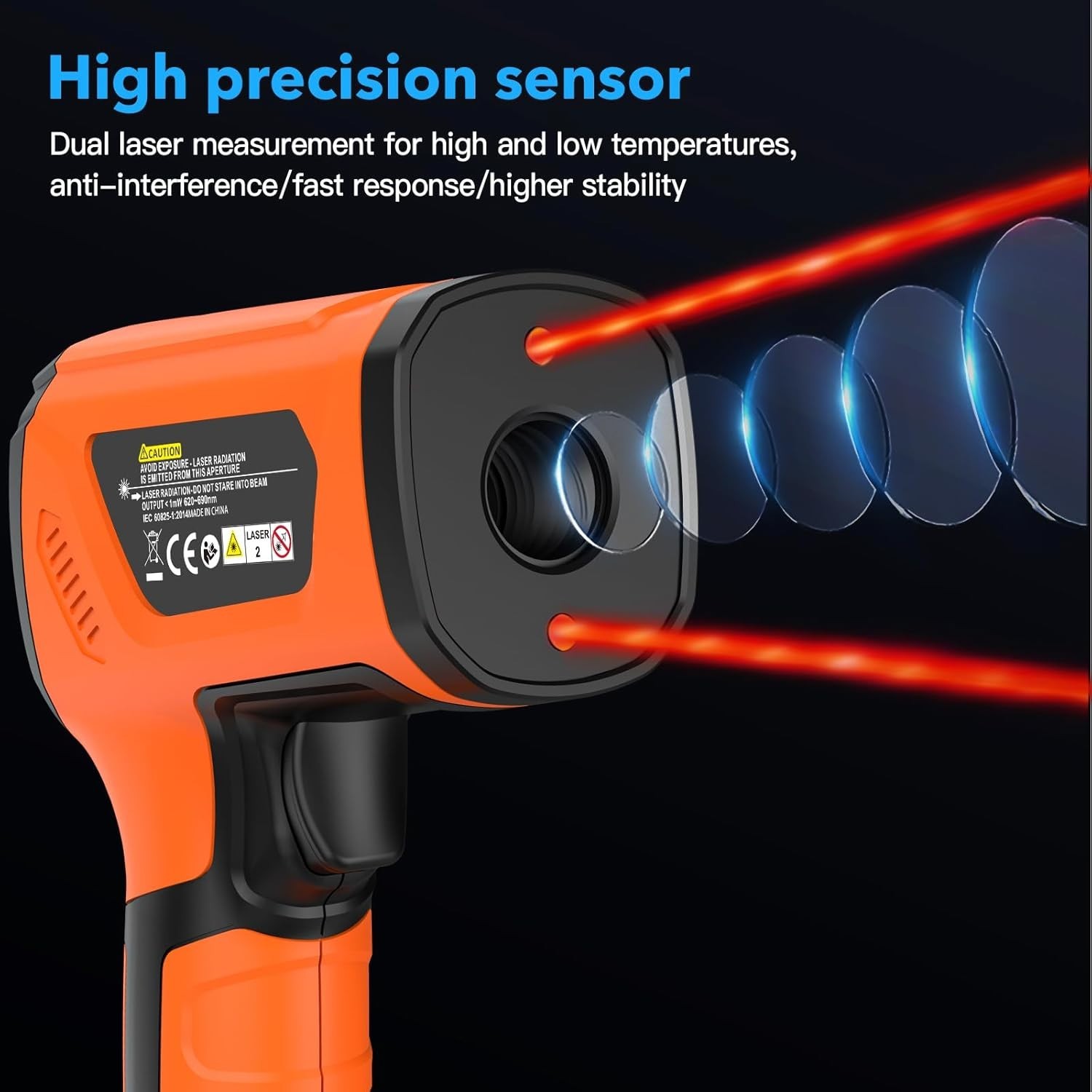 Infrared Thermometer High Temp Digital Laser Pyrometer Non-contact HVAC Forge
