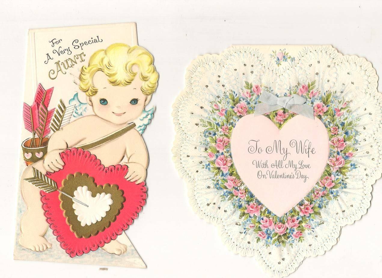 2 Vintage Valentines; To Special Aunt (Cupid) & To My Wife (Cardfront Only)