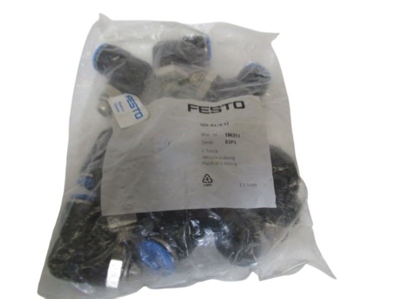 LOT OF 10 FESTO 186351 PUSH-IN L-FITTING QSL-G1/4-12 NSMP