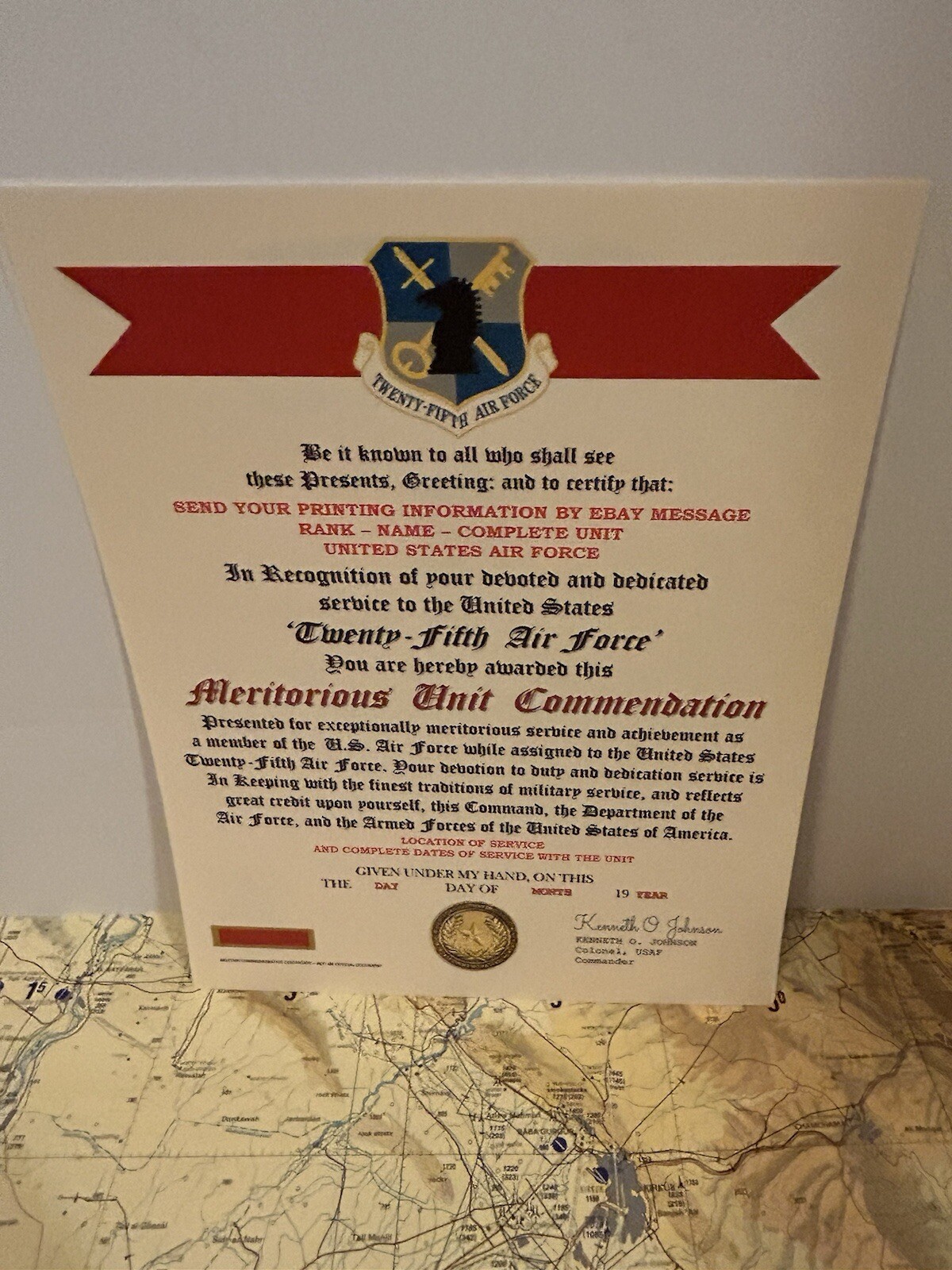 U.S. AIR FORCE / 25TH AIR FORCE - MERITORIOUS UNIT COMMENDATION CERTIFICATE